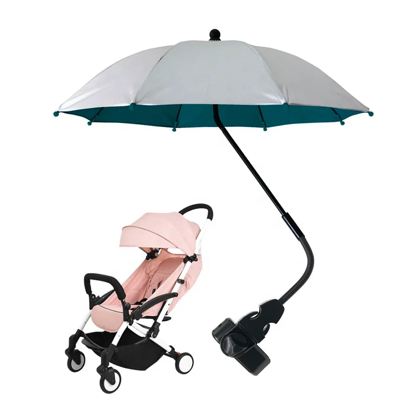 

China Factory Logo Print UV Protect Sunshade Clamp Holder Handle Baby Stroller Umbrella for Pram