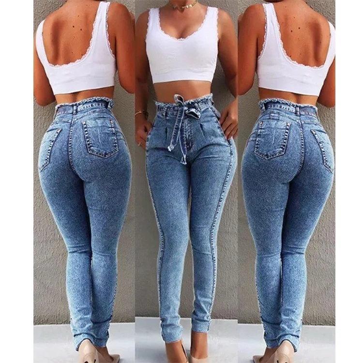 

Wholesales plus size casual womens high waist skinny women denim jeans