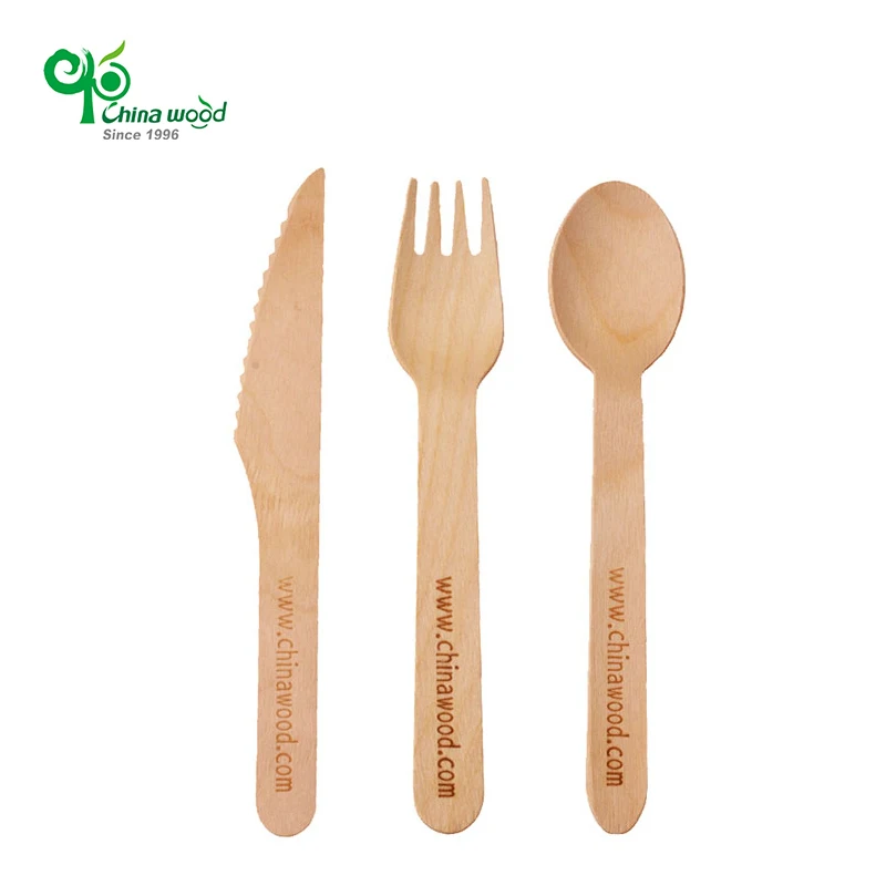 

100% Biodegradable eco friendly forks spoons knife cutlery wooden handle set, Natural