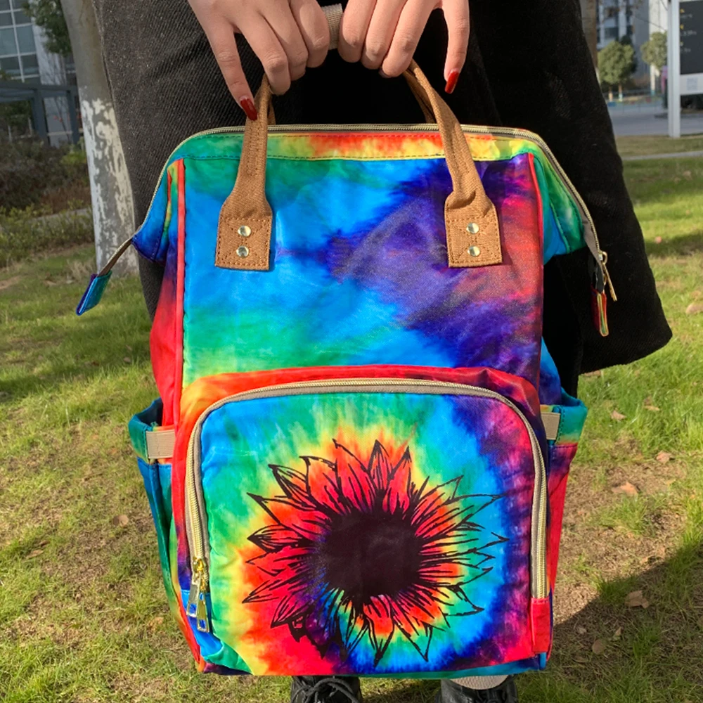 

Wholesale Tie Dye Diaper Bag with Changing Mat Multi-Function Large Capacity Waterproof Nappy Bag for Mom and Dad, Serape&leopard,leopard/cheetah,rainbow,sunflower,etc.