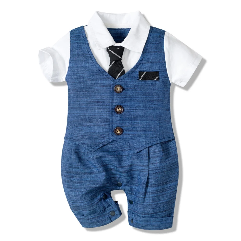 

2021 Newborn Clothes Cotton Handsome Jumpsuit Little Gentleman Tie Outfit One Piece Clothing Button Party Suit Baby Boys Rompers