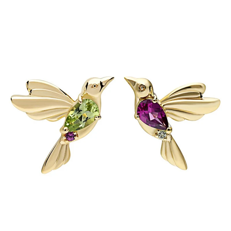 

Craeative Cute Animal Jewelry Cheap 925 Sterling Silver Gold Plated Hummingbird Earrings Studs