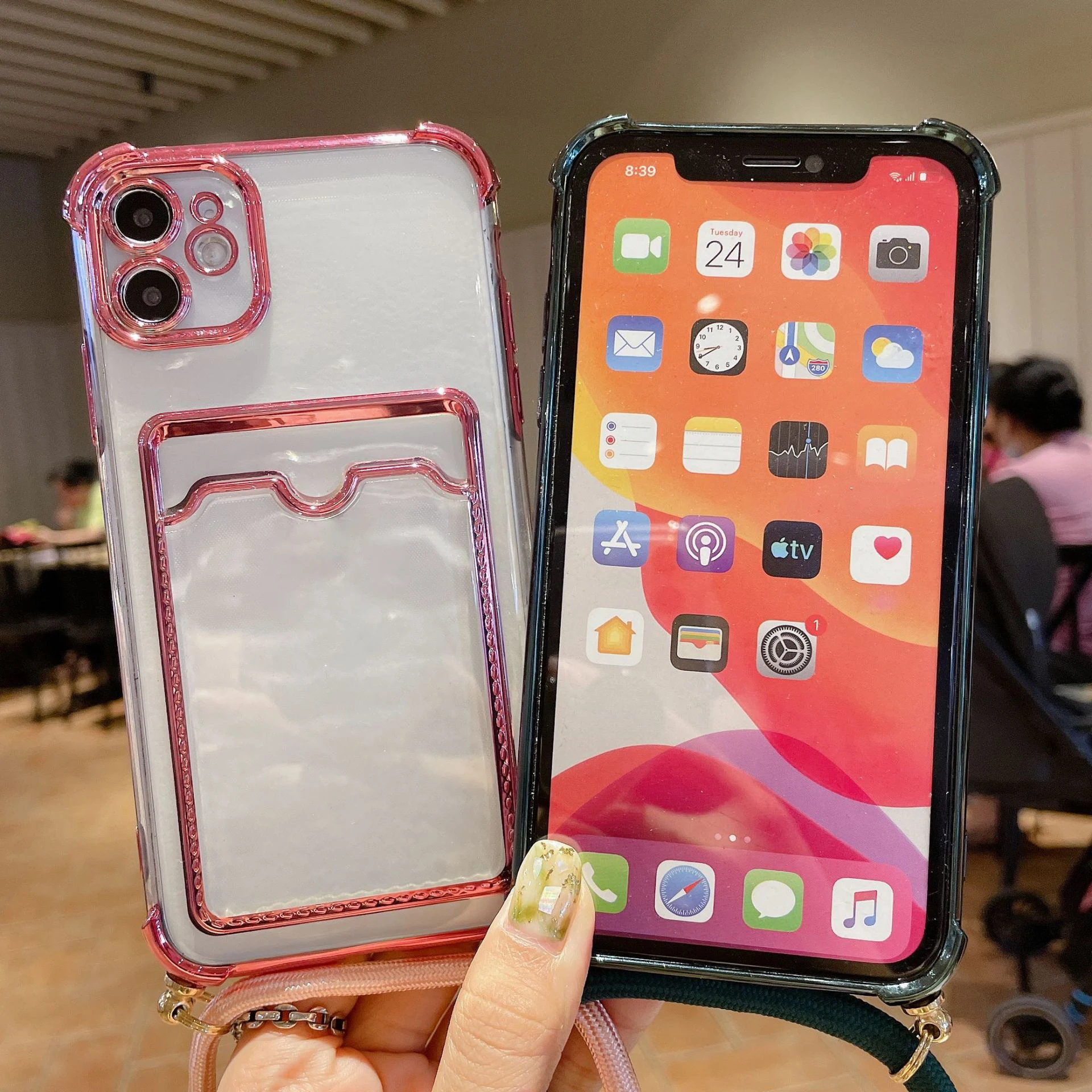 

Mobile Phone Card Cellphone Case For iphone 12 Pro Max With Electroplating Phone Case With Credit Card Bag