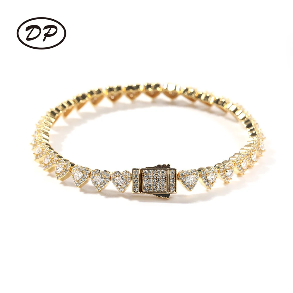 

DP New Arrival Double Layer Bling Heart Shape Love CZ Tennis Bracelet Cubic Zirconia Women Men Jewelries, Gold silver