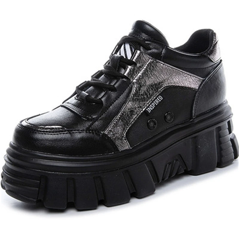 

Dropshiping Agent Women's Genuine Leather Thick Bottom Shoes 2021 Women Platform Footwear Lady Street Style Chunky Sneaker
