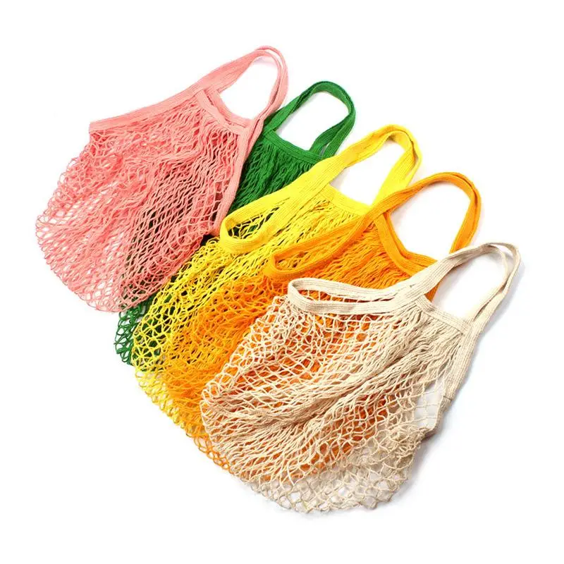

A3264 Reusable Cotton Portable Handbag Grocery Knitted Shop Tote Home Storage Net Woven Bags Shopping Mesh Bag, 18 colour