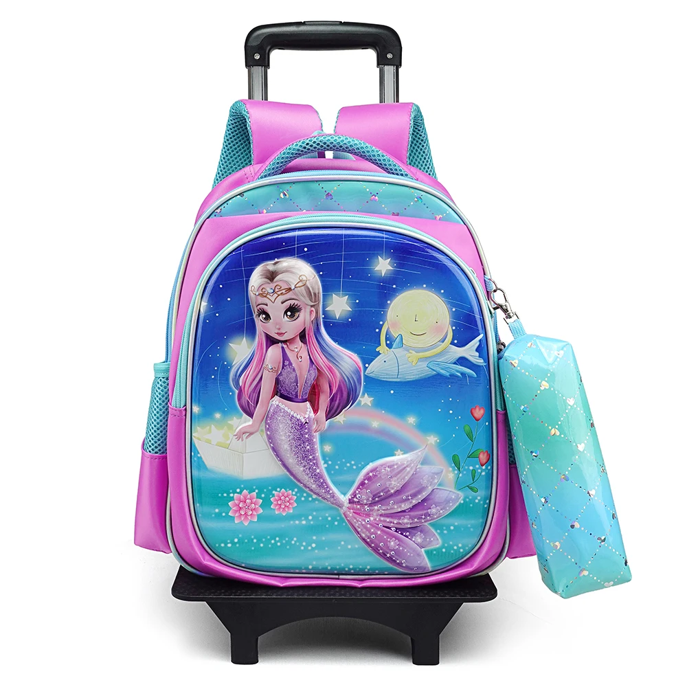 

anime dog mermaid trolley backpack set with wheel for kid children boy school bag girls