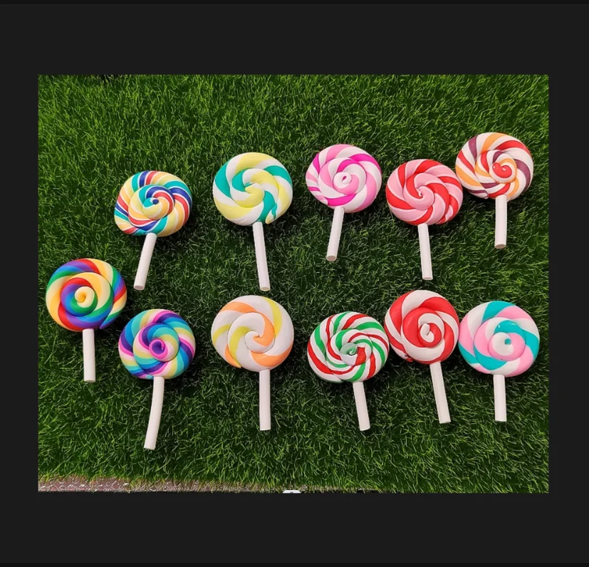 Hot Kawaii Miniature Polymer Clay Rainbow Lollipop for Phone Decoration Crafts Making Scrapbooking DIY