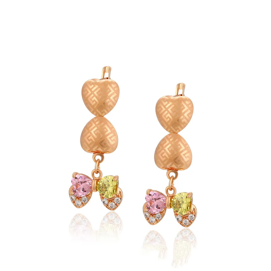 

A00704122 xuping jewelry Love Heart Link Exquisite Bowknot Fancy Diamond Pendant Rose Gold Earrings