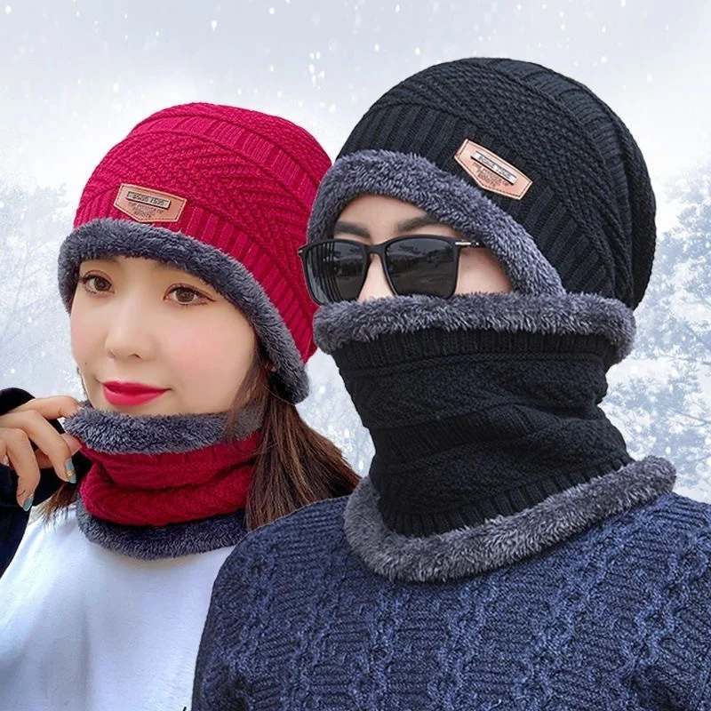 Winter Warm Knit Hat Warm Neck Hat scarves Set Beanie Knitted Cap