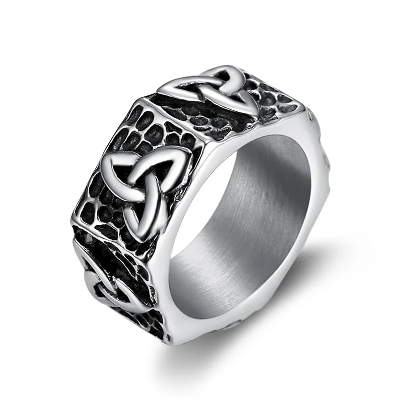 

Perhiasan Cincin Viking Creative Retro Stainless Steel Ring Anillo 11MM Width Steel Color Vintage Hip Hop Personality Ring Men