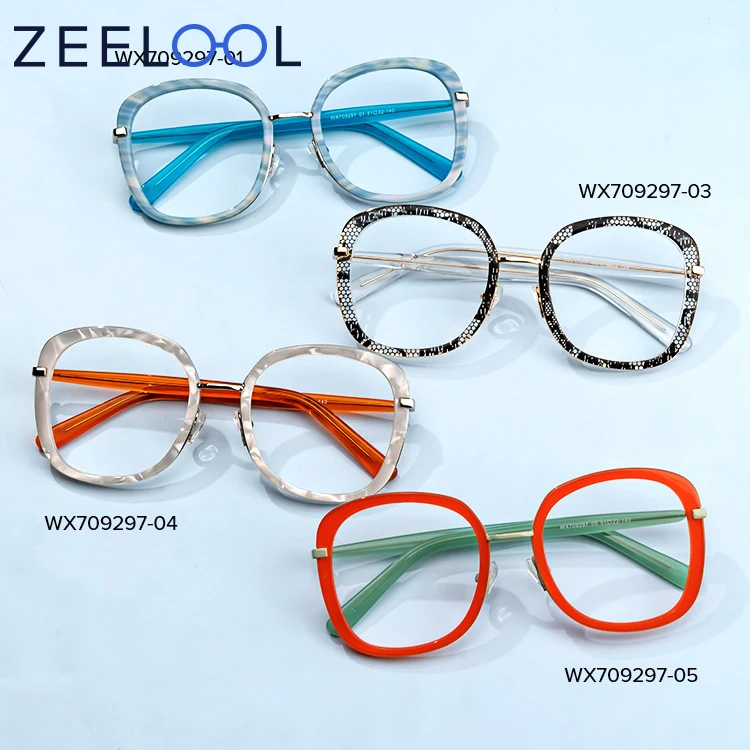 

Fashionable Ready to Ship Design Ladies Square White Pattern Orange Metal Rectangle Optical Eyeglasses Frames