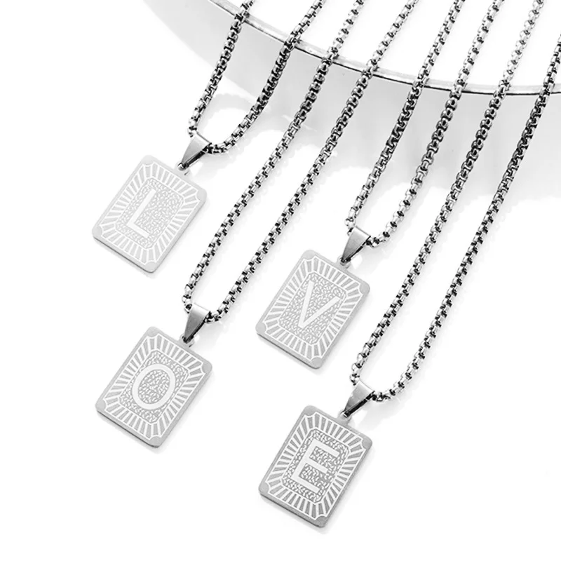 

New Style Popular 26 Letters Pendant Necklace Chain Stainless Steel Men'S Alphabet Necklace For Unisex, Gold sliver