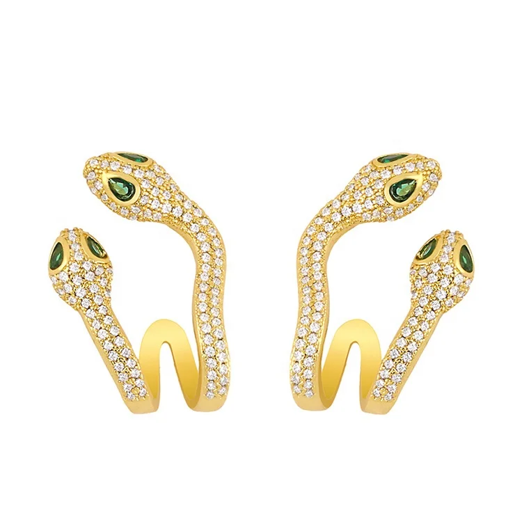 

GE20013 Green Eyes Cubic Zirconia Snake Shape Ear Clip Earrings