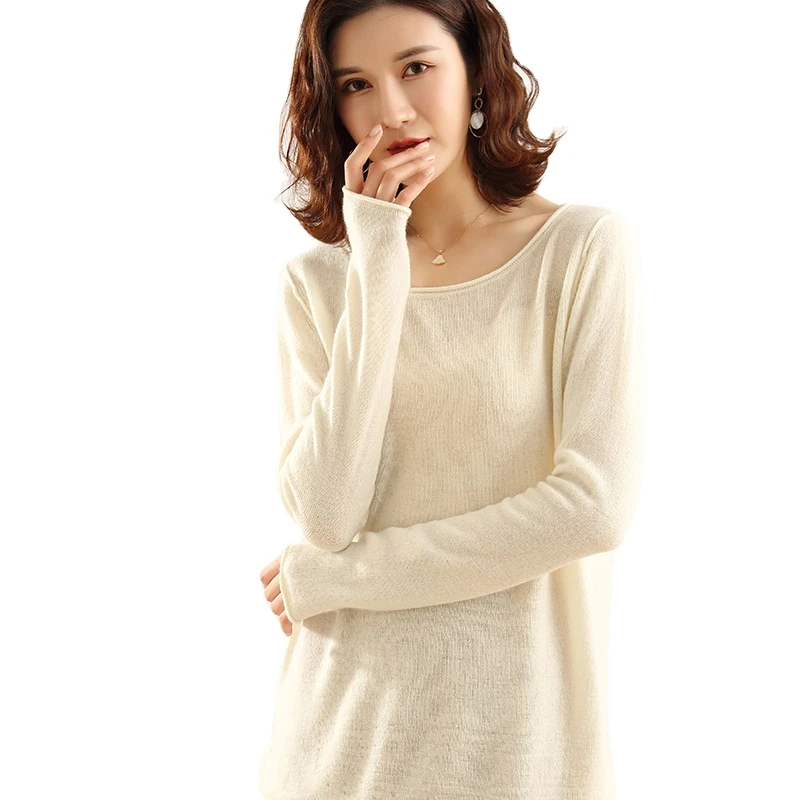 

2021 Soft Ladies Knitwear Clothing Crew Neck Sweater Solid Color Women's 100% Cashmere Winter Pullover Sweaters, Beige