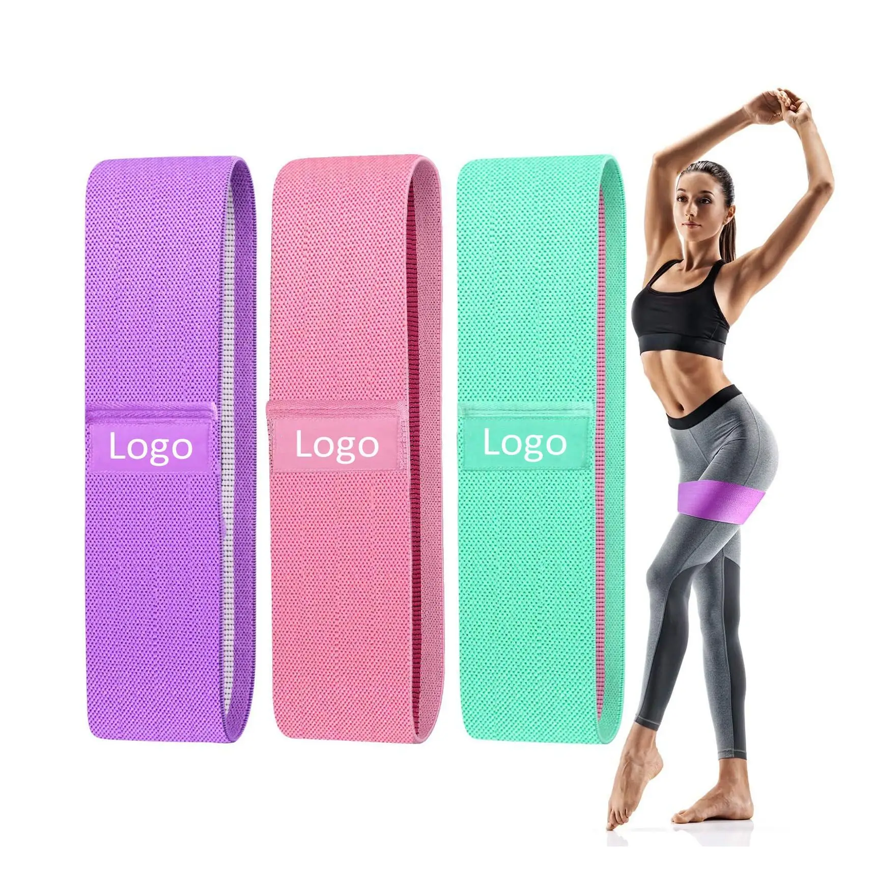 

Hot Selling Bandas De Cadera High Quality Hip Circle Band Wholesale Price Hip Resistance Bands Set 3 Pcs, Green& pink&purple