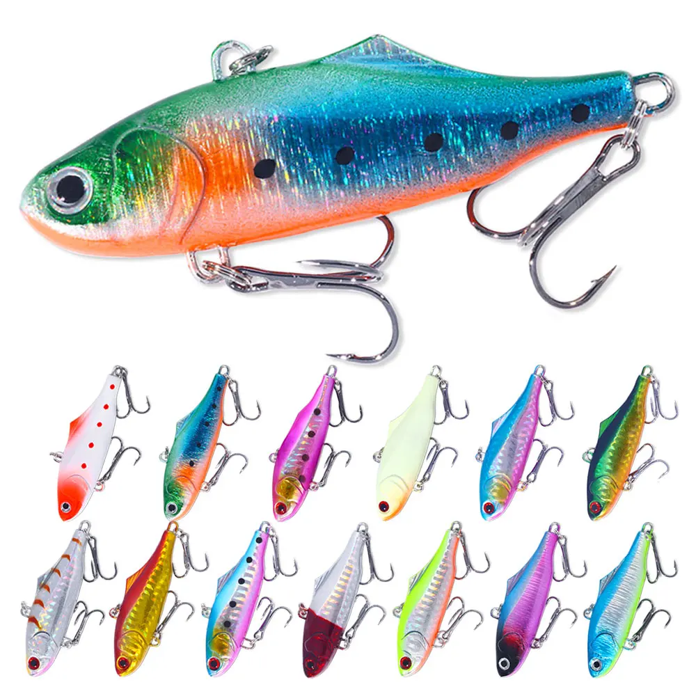 Hengjia 7cm 24g Hard Bass Fishing Lure Minnow 3D Eyes VIB Bait Made from Durable ABS Plastic Metal for River Lake Stream Fishing