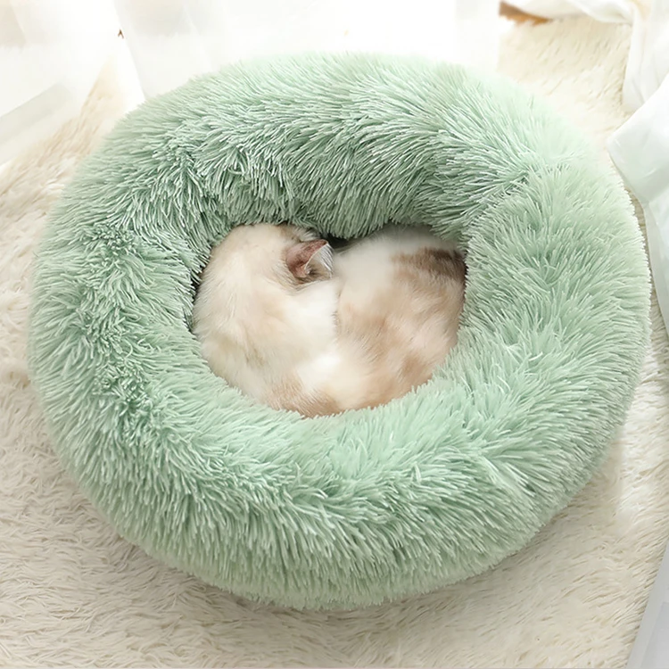 

2021 hot sell winter warm plush pet dog kennel soft comfortable cotton stuffed cat removable round mattress pet sleeping bed, 8 colors