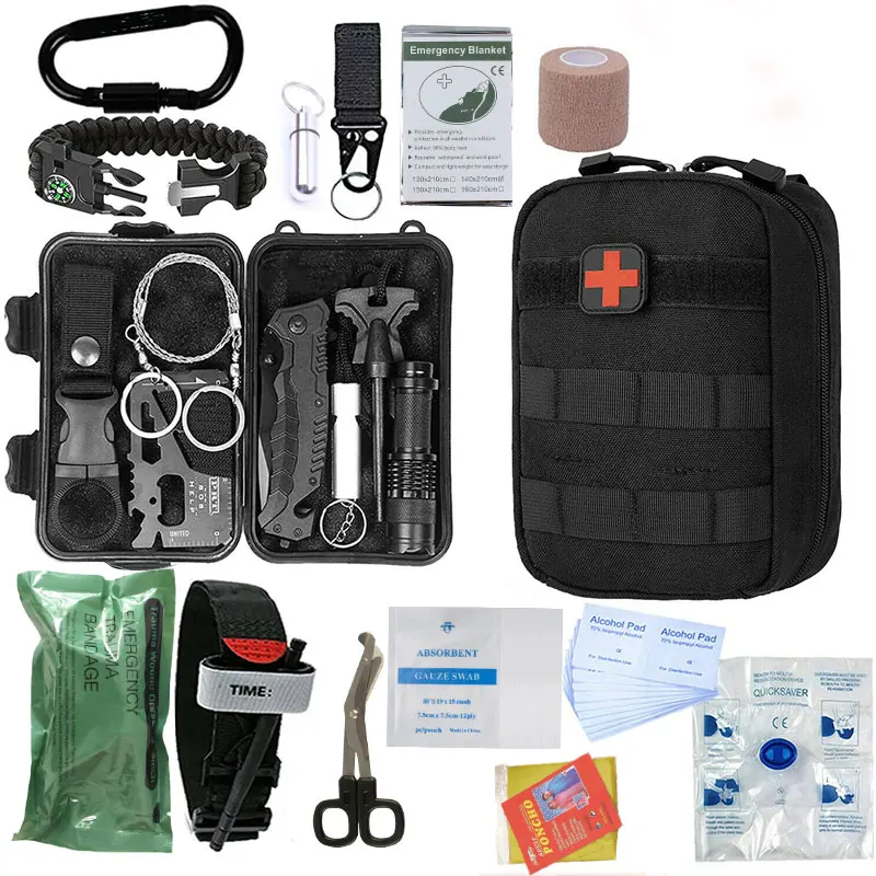 

Camping 15 in 1 Survival Kit First Aid Kit Tactical Survival kit, Black