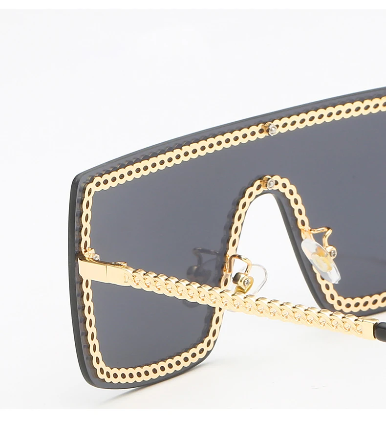 High Quality Photochromic Hollow Out Chain Square Sun Glass One Piece Women Sunglasses