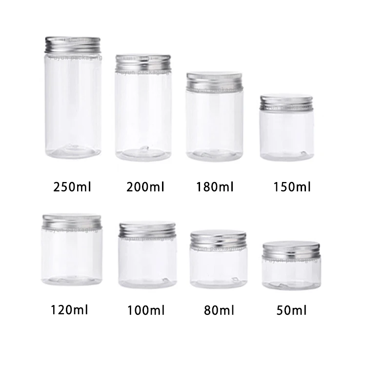 

Fuyun Sealed Food Plastic Jars Packaging Clear Round Wide-mouth Plastic Cookie Candy Tea Storage Jars with Black Lids