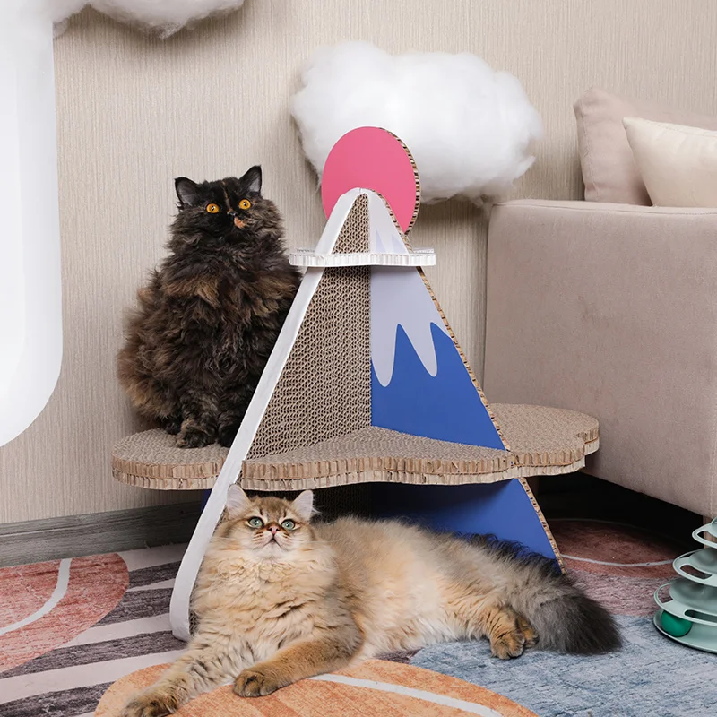 

DIY Folding Fuji Mountain Cat Scratcher Cardboard Cute Pet Toys Cat Tree