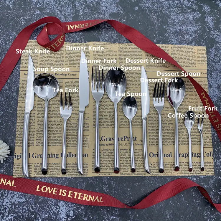 

cylindrical handle flatware set stainless steel cutlery mirror polishing spoon and fork set wedding cutlery set amazon fba, Sliver