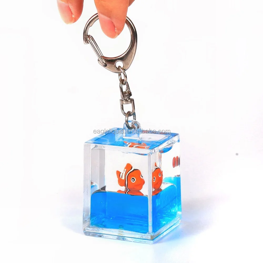 Oem Fashion Liquid Floating Key Ring Custom Acrylic Water Float Keychains With 3d Fish Floater