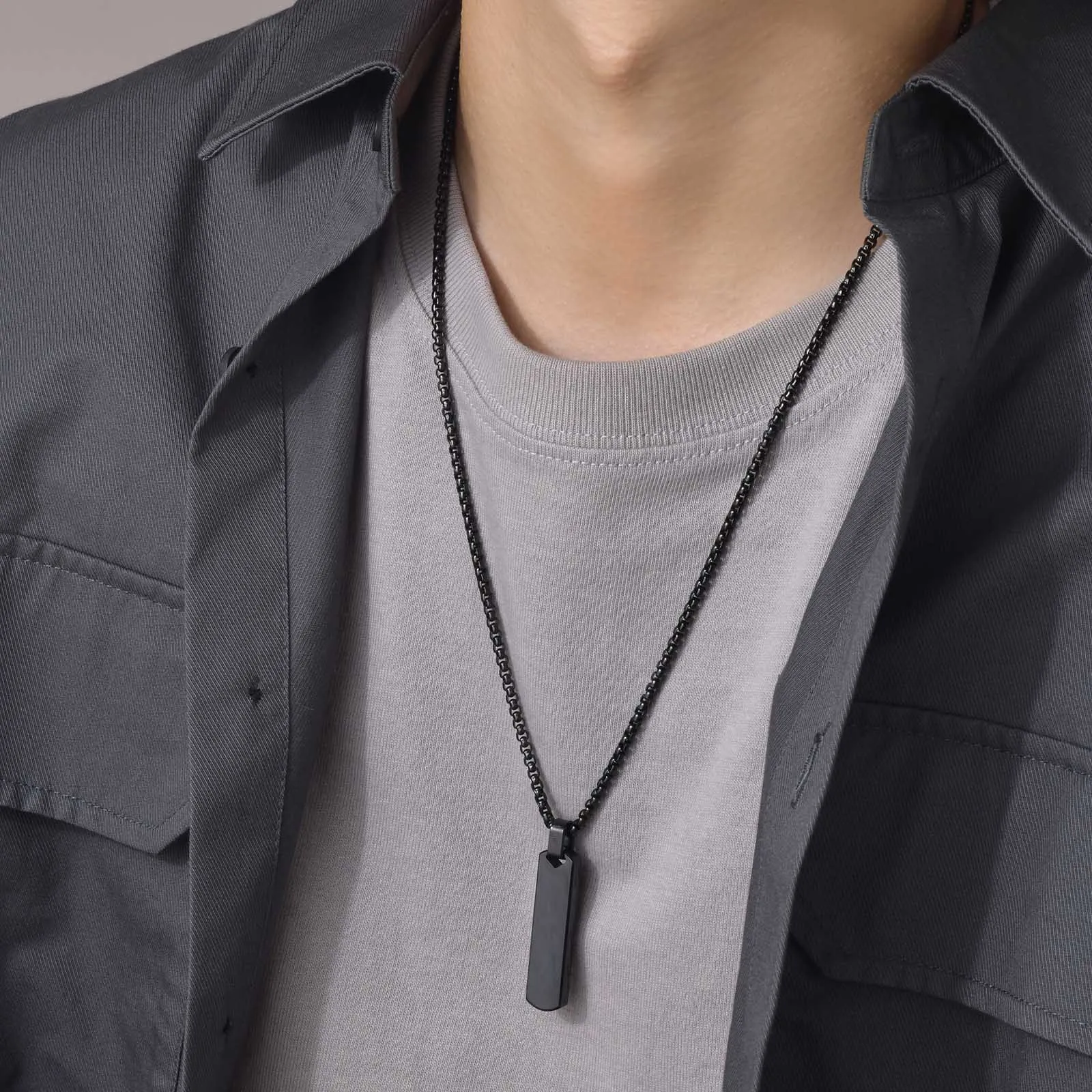 Jewelry Hot Sale Simple Pendant Stainless Steel Three-Dimensional Rectangular Geometric Necklace Men's Ins Fashion Accessories