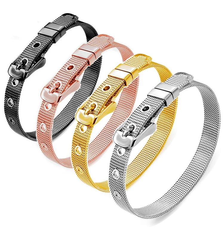 

Wholesale 4 Colors Stainless Steel Adjustable Mesh Bracelet For Slide Charms Mesh Keeper Bracelets, As picture