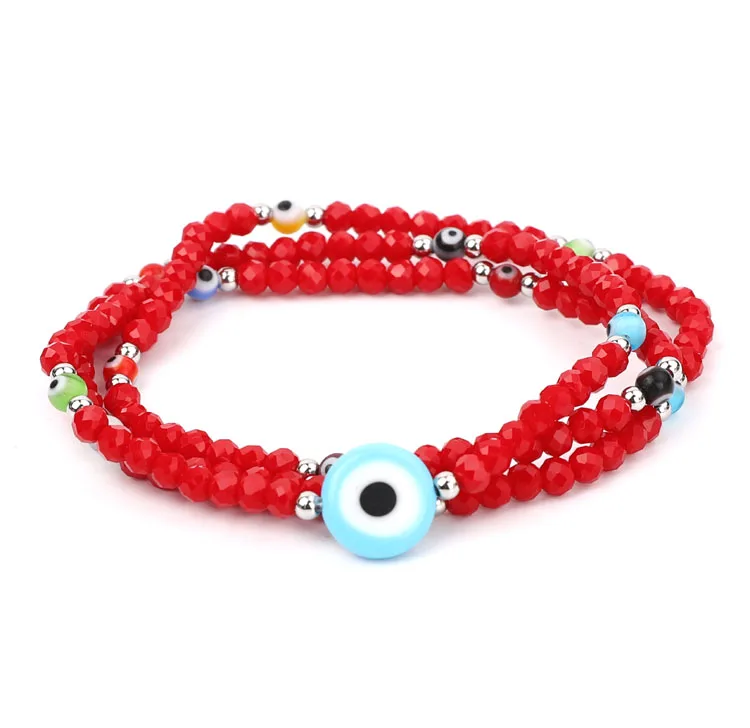

New design small multi layer glass crystal bead evil eyes handmade jewelry women bracelet