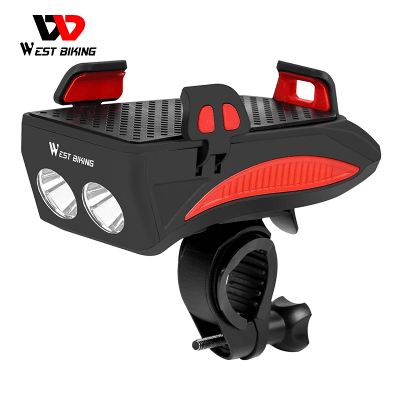 

WEST BIKING 4 in1 400 Lumen T6 lamp Rechargeable Bicycle Headlight Electric Horn MTB Bicycle power bank phone holder Bell Light
