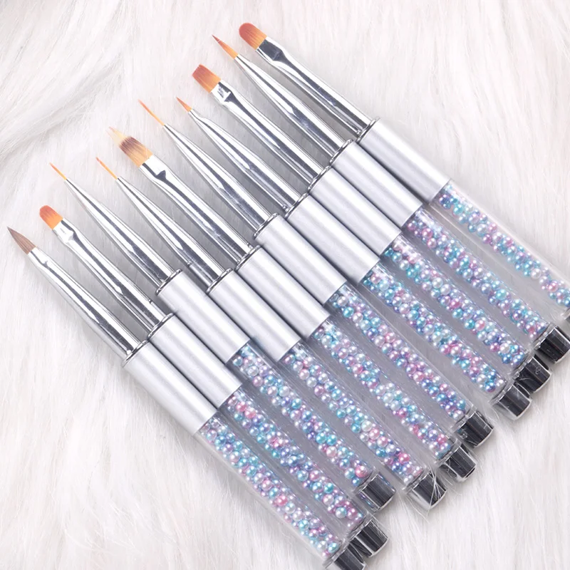 

TSZS factory price 10design brush nylon hair UV Acrylic Nail Art Brush with beads nail salon tool Dotting Painting pen, Sliver