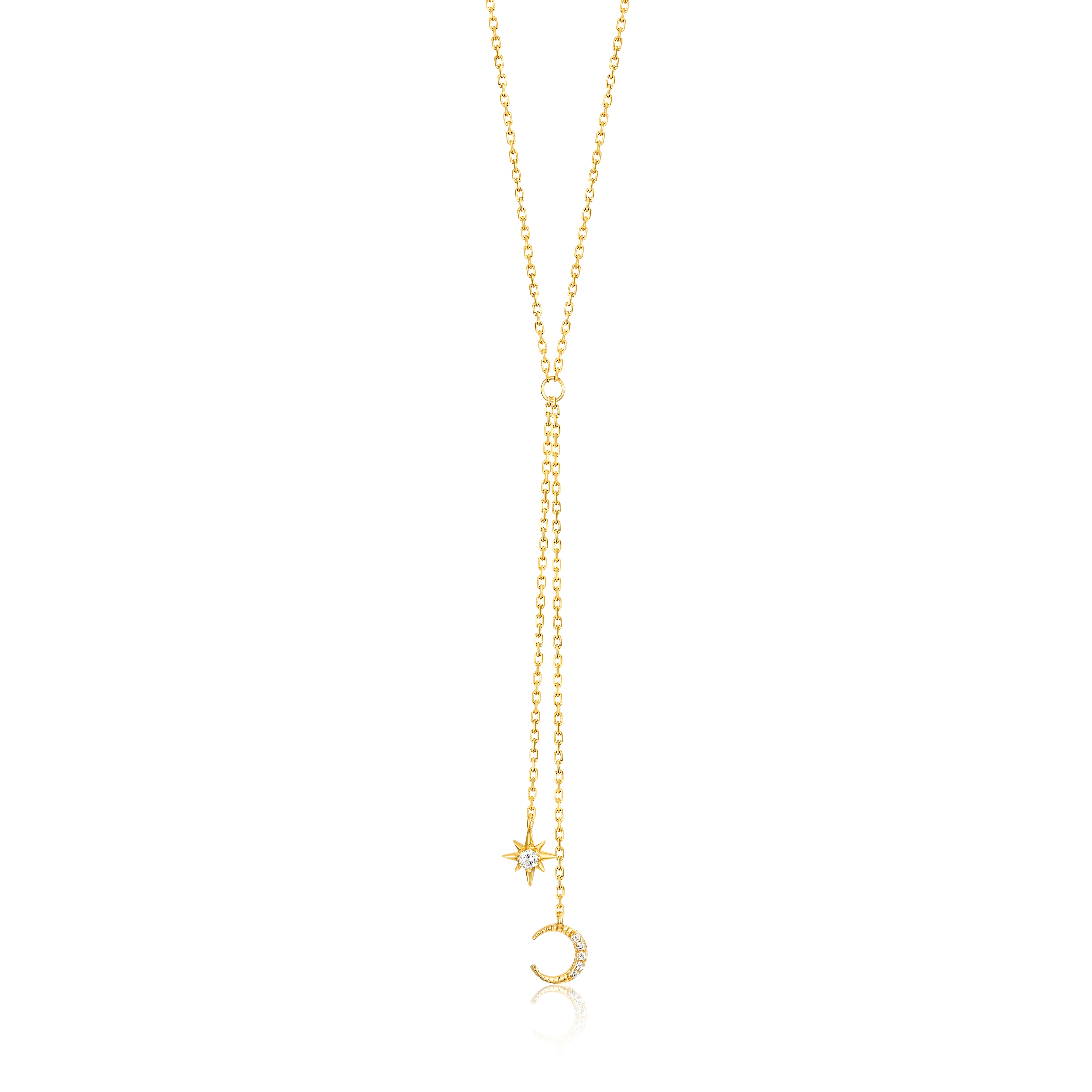 

Fashion gold vermeil S925 silver lariat double drop moon and star necklace