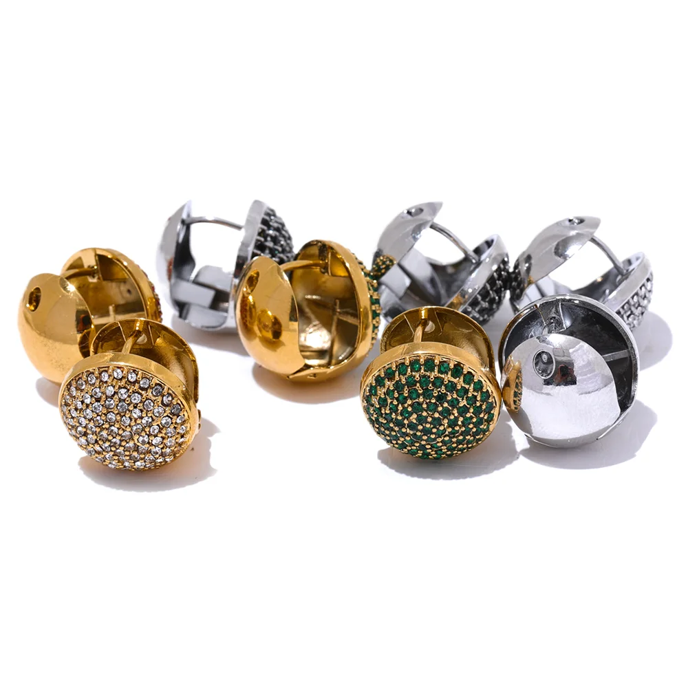 

JINYOU 2893 Luxury Bling Multi Color Cubic Zirconia Stainless Steel Round Hollow Hoop Earrings Women Waterproof Fashion Jewelry