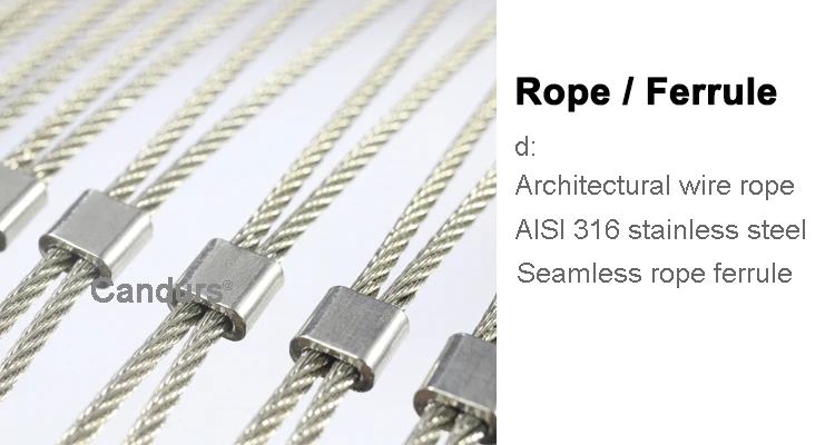Popular DIY Install Design AISI 316 Ferrule Type Stainless Steel Rope Wire Mesh