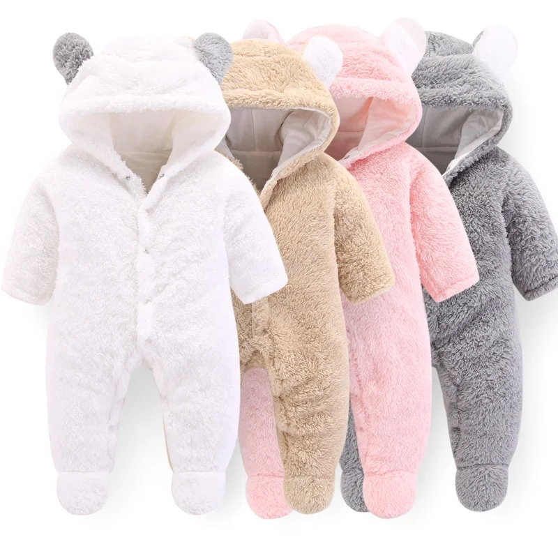 Amazon Hot Selling Newborn Baby Winter Thicken Cartoon Sheep Snowsuit Warm Fleece Hoodie Romper Outfit