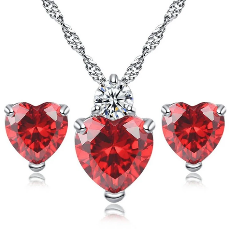 

2020 Hot Sale Yiwu Fashion Jewelry Peach Heart Zircon Love Earring Necklace Set Diamond Women's Necklace, As the picture show