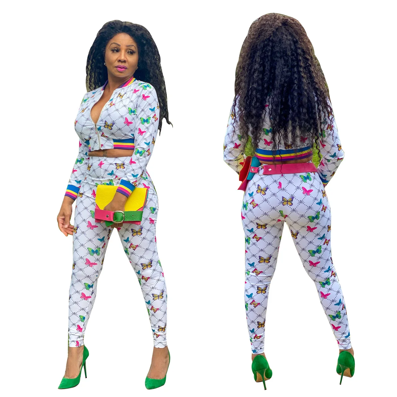 

Spring 2021 new arrivals women clothes fashion Butterfly print jogger suit women 2 piece set women clothing two piece pants set
