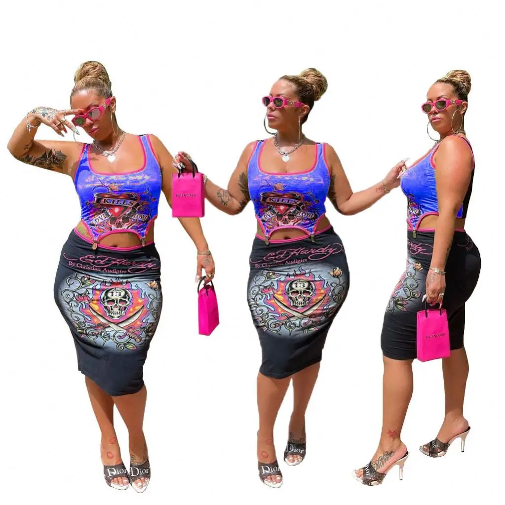 

MOEN Trendy 2021 Printing 2 Piece Set Women Tank Top Pencil Skirt Two Pieces Women Clothing Skirt Set