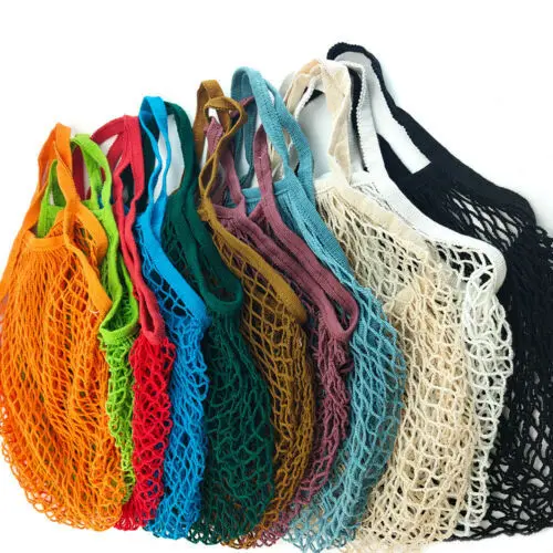 

Portable Women's Shoulder Bags Reusable Fruit String Grocery Shopper Fruit Beach Organic Cotton Mesh Bags Shopping Bags