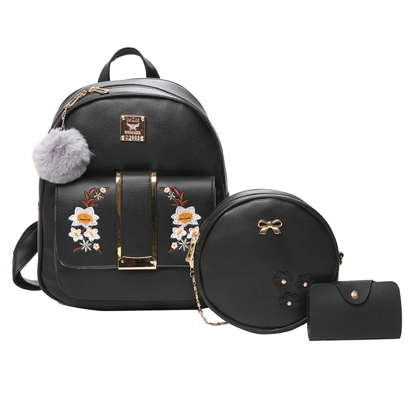 

Women Fashion 3PCS Set Backpacks Pu Leather Student School Bags Designer Ladies Elegant Backpack For Girls, Pink/black/green