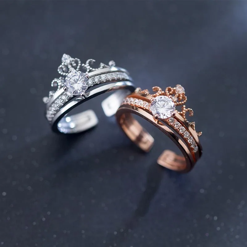

R1500 Bulk Wholesaler Joyeria 925 Sterling Silver Plated Rose Gold Crown Single Diamond Boudoir Ring