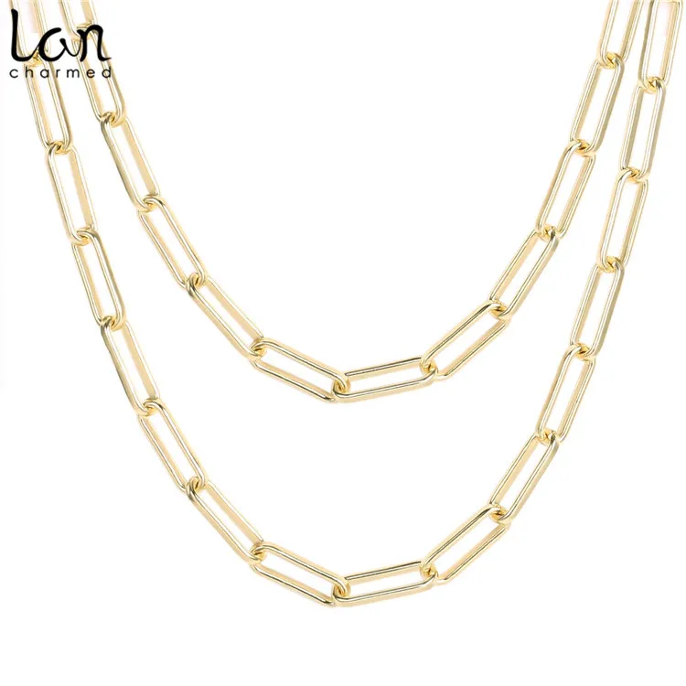 Women Fashion Flat Paper Clip Chain Necklace 14K Gold Chain Necklace