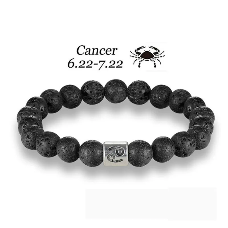 

New Arrival Natural Gemstone Beads Bracelet Black Lava Rock Stone Bead 12 Constellations Charm Bracelet