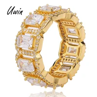 

Hip Hop Mens CZ Baguette Ring Copper Gold Silver Color Iced Out Bling Micro Pave Ring Bling Jewelry for Women Men Gift