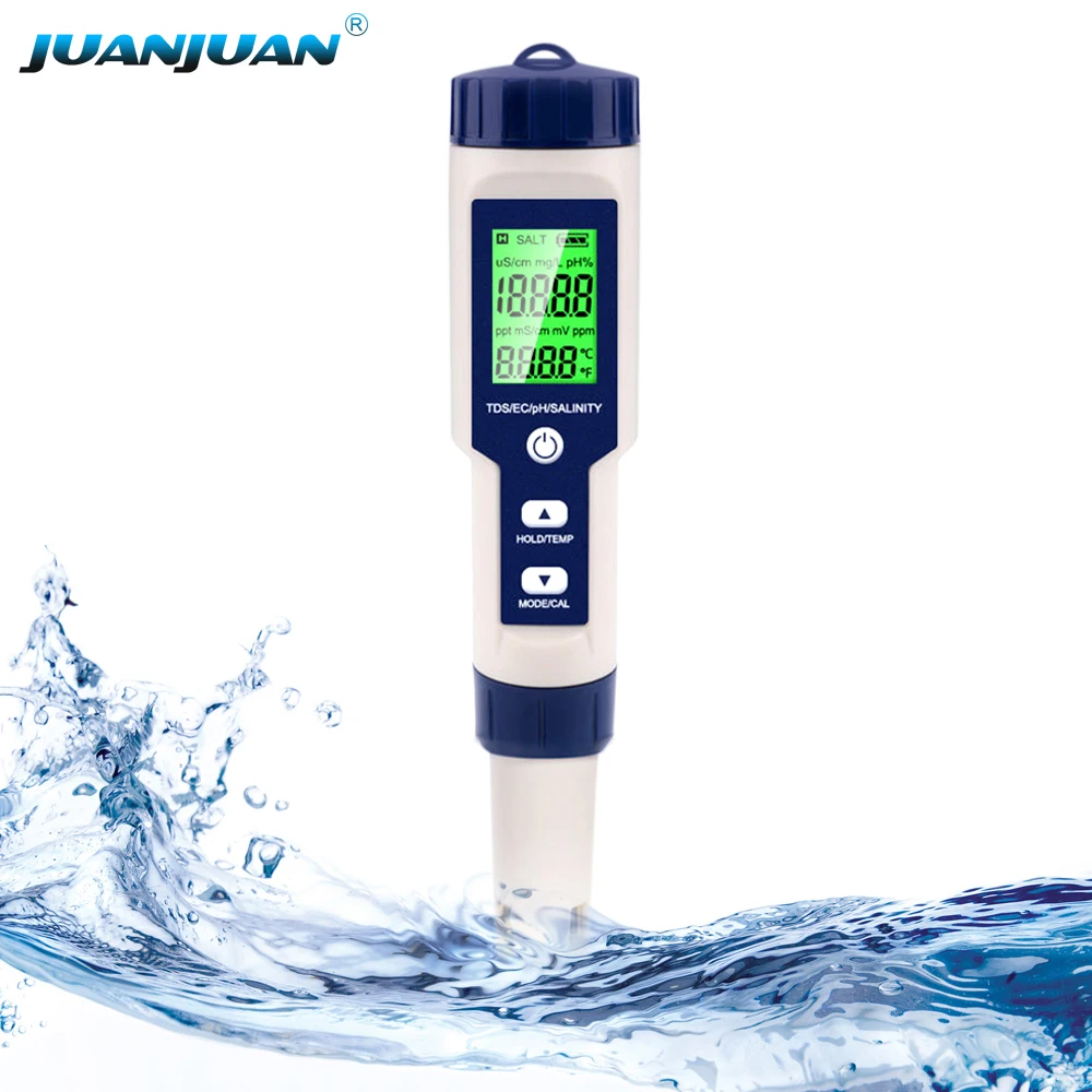 

Digital 5 in 1 TDS EC Salinity TEMP PH Meters Water Quality Tester Pen for Aquariums Water Hydroponics RO System Drinking Water