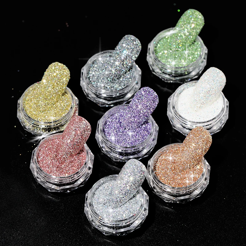 

Nail art crystal diamond powder burst flash mixed glass micro diamond glitter dust chrome nail sequin dipping powder, 8 colors