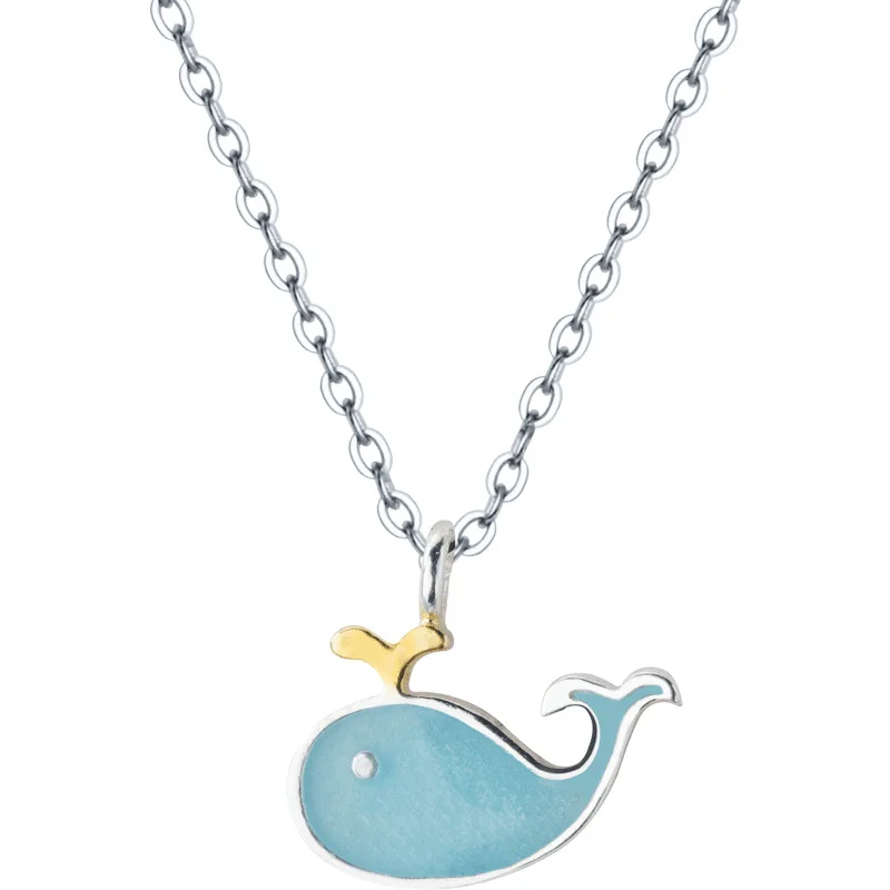 

S925 silver necklace fashion female blue whale lovely sweet short chain dolphin animal necklace