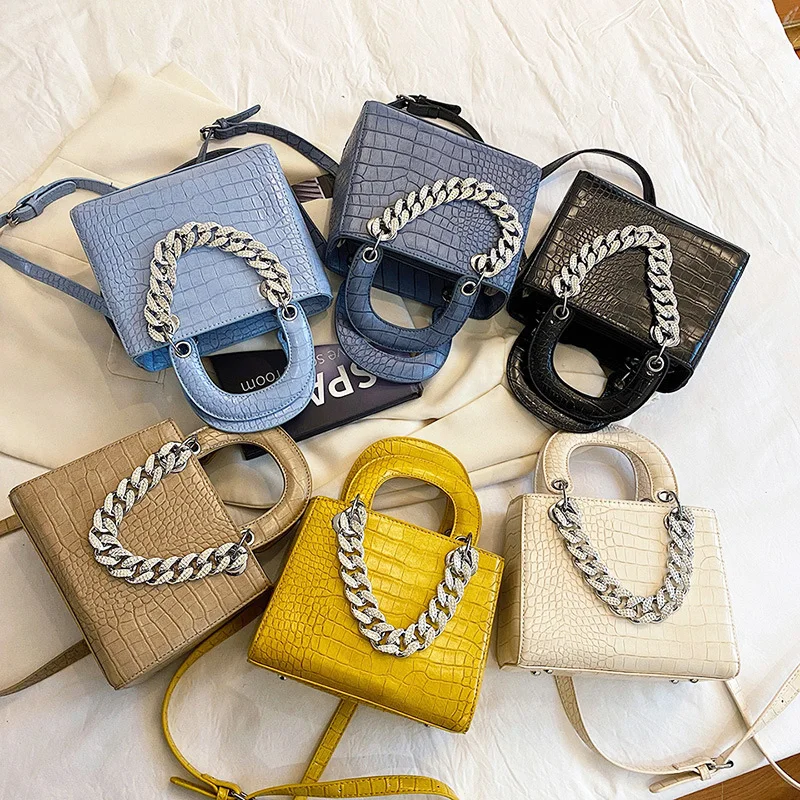 

Popular Crocodile Pattern Rhinestone Chain Bag Fashion Shoulder Handbags Hand Bags Women Handbags Ladies Purse, 6 colors